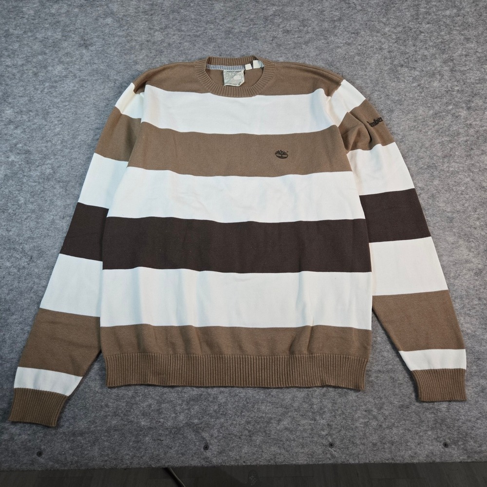 Timberland Mens Brown Striped Classic Crewneck Sweater Size M
